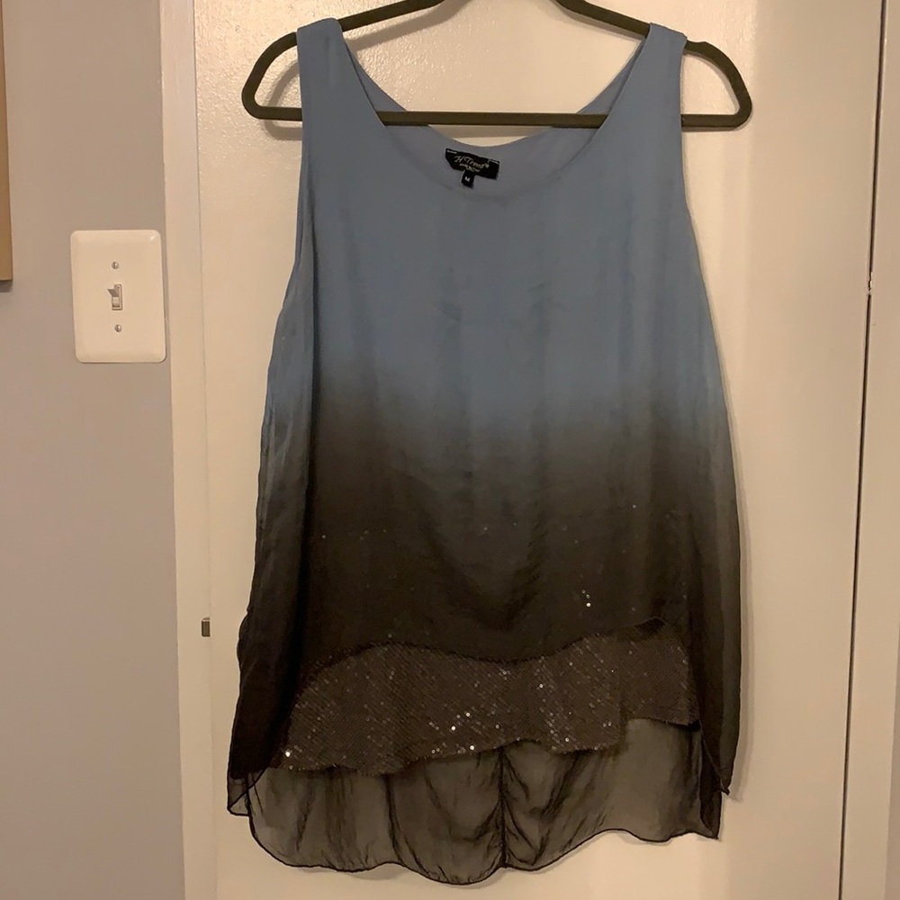 🟣 3/$50! H Trend Italian Silk Top w/ Sequin Panel
